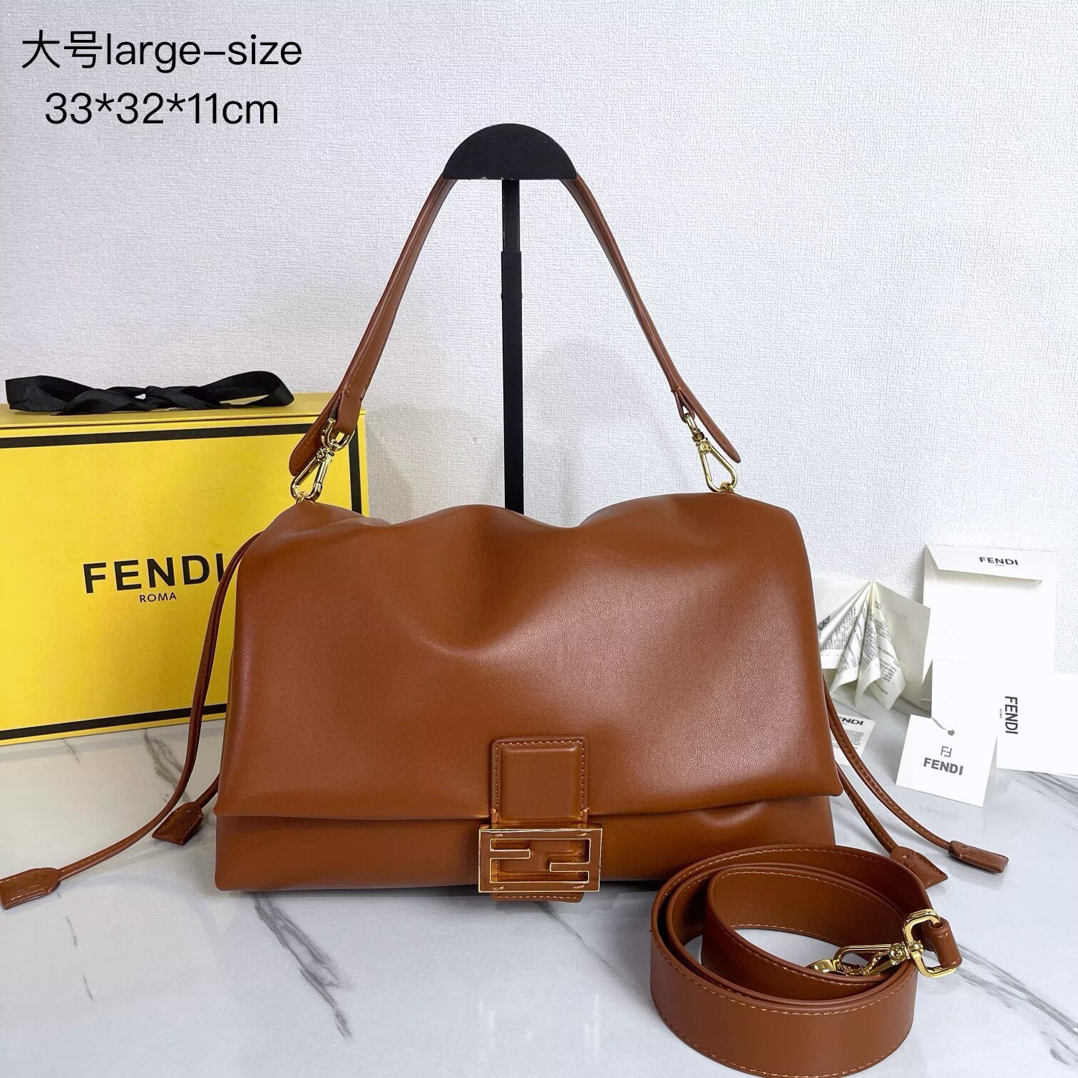 FENDI 2025 Mamma Baguette Original Leather Medium Bag FF8851 Brown FENDI 2025 Mamma Baguette Original Leather Medium Bag FF8851 Brown