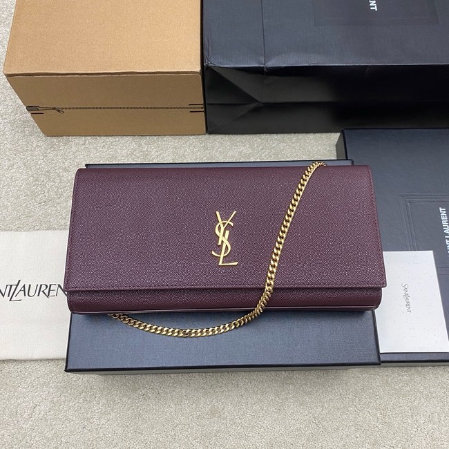 SAINT LAURENT KATE clutch in grain de poudre leather 851921 ROUGE CABERNET
