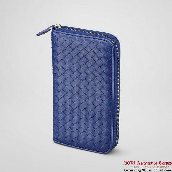 Bottega Veneta 114076 V001N 4223 Intrecciato Nappa Zip Around Wallet Sapphire Bottega Veneta 114076 V001N 4223 Intrecciato Nappa Zip Around Wallet Sapphire