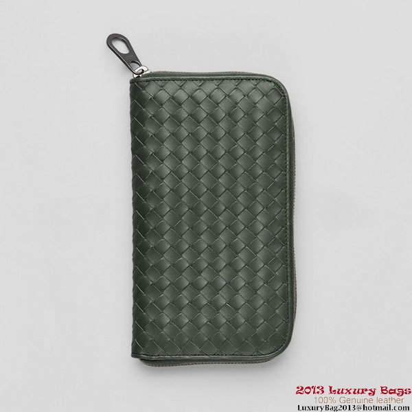 Bottega Veneta 114076 V4651 3023 Intrecciato VN Zip Around Wallet Black Forest Bottega Veneta 114076 V4651 3023 Intrecciato VN Zip Around Wallet Black Forest