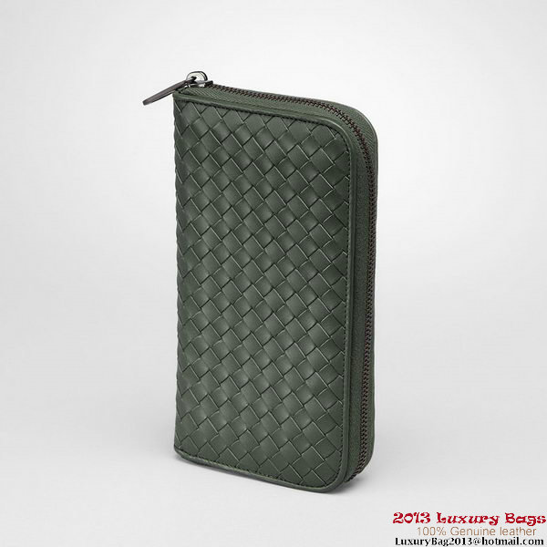 Bottega Veneta 114076 V4651 3023 Intrecciato VN Zip Around Wallet Black Forest Bottega Veneta 114076 V4651 3023 Intrecciato VN Zip Around Wallet Black Forest