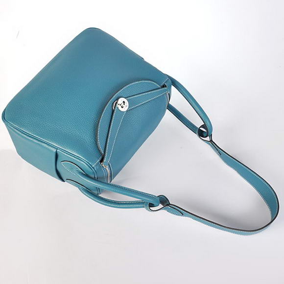Hermes Lindy 30CM Havanne Handbags 1057 Mid Blue Leather Silver Hardware