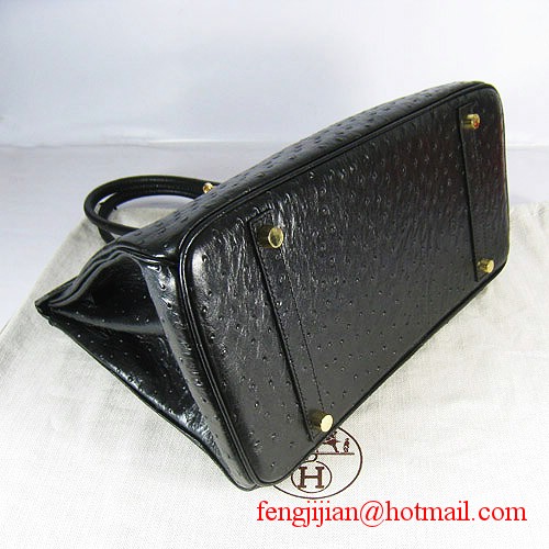 Hermes Birkin 35cm Ostrich Veins Handbag Black 6089 Gold Hardware
