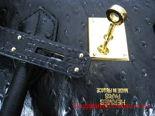 Hermes Birkin 35cm Ostrich Veins Handbag Black 6089 Gold Hardware