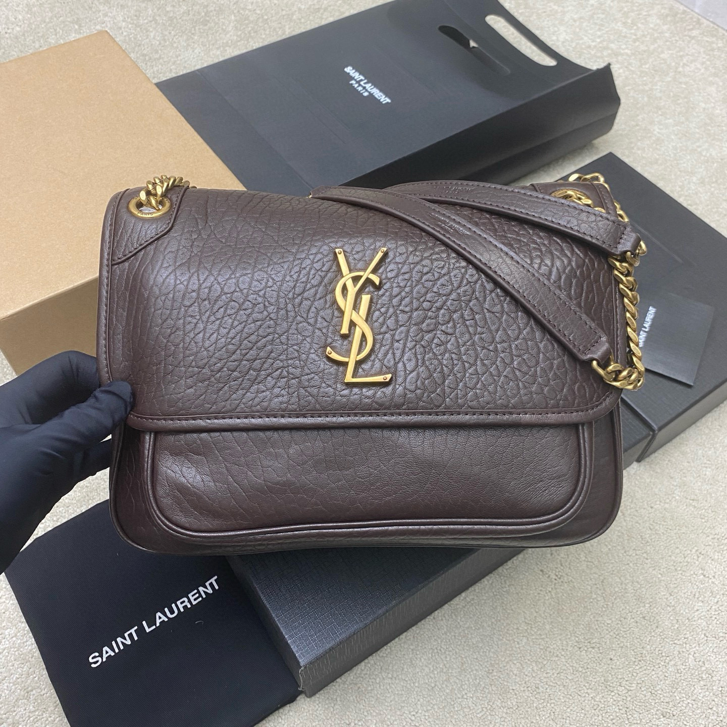 Saint Laurent NIKI MEDIUM IN GRAINED LAMBSKIN 633178 coffee red Saint Laurent NIKI MEDIUM IN GRAINED LAMBSKIN 633178 coffee red